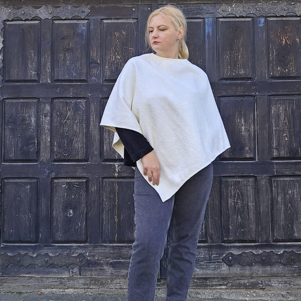 Wool blanket poncho cape hooded in WHITE lambswool ladies poncho cape with or without hood Wool blanket poncho cape