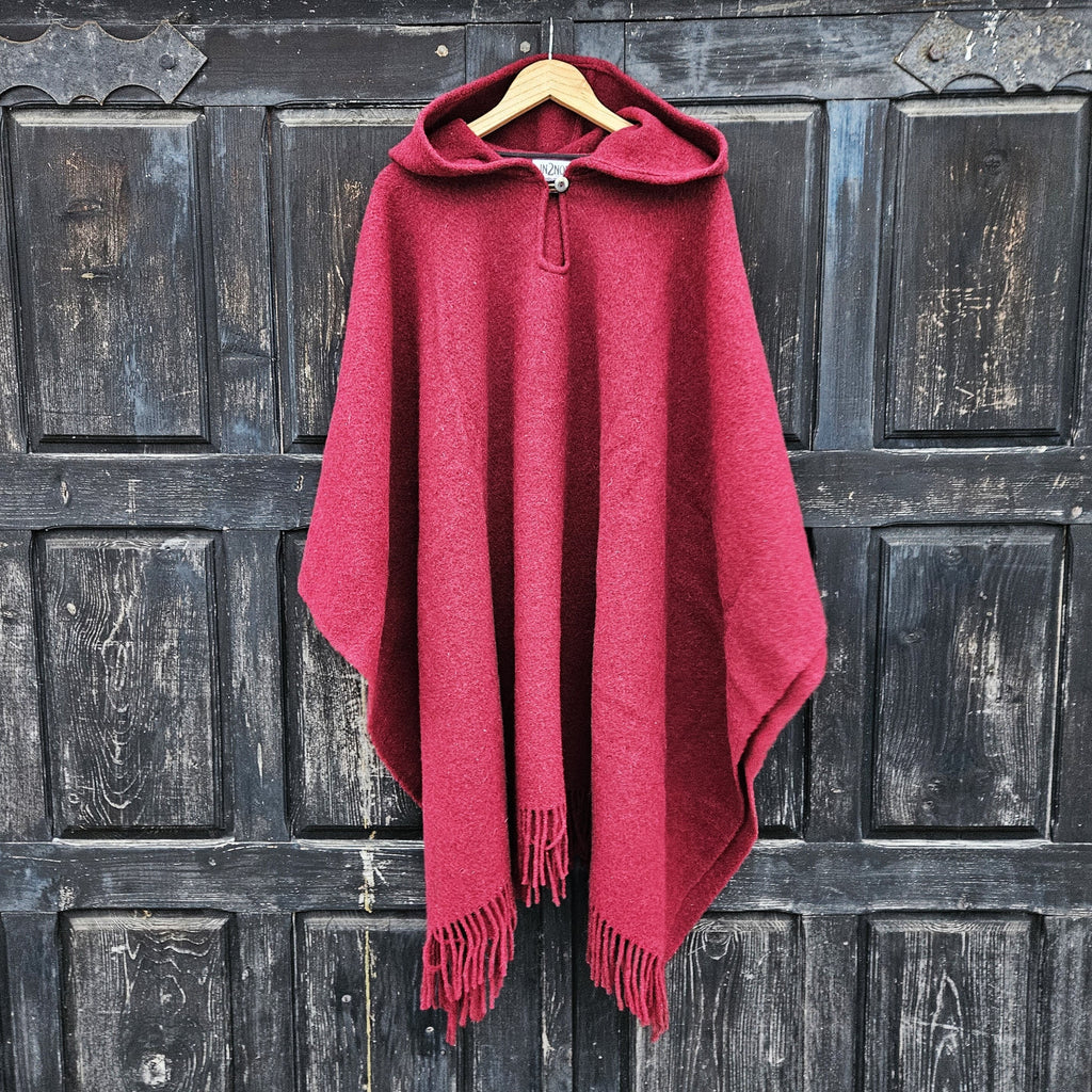 red wool poncho cape, unisex red poncho with hood, men cloak ruana poncho coat