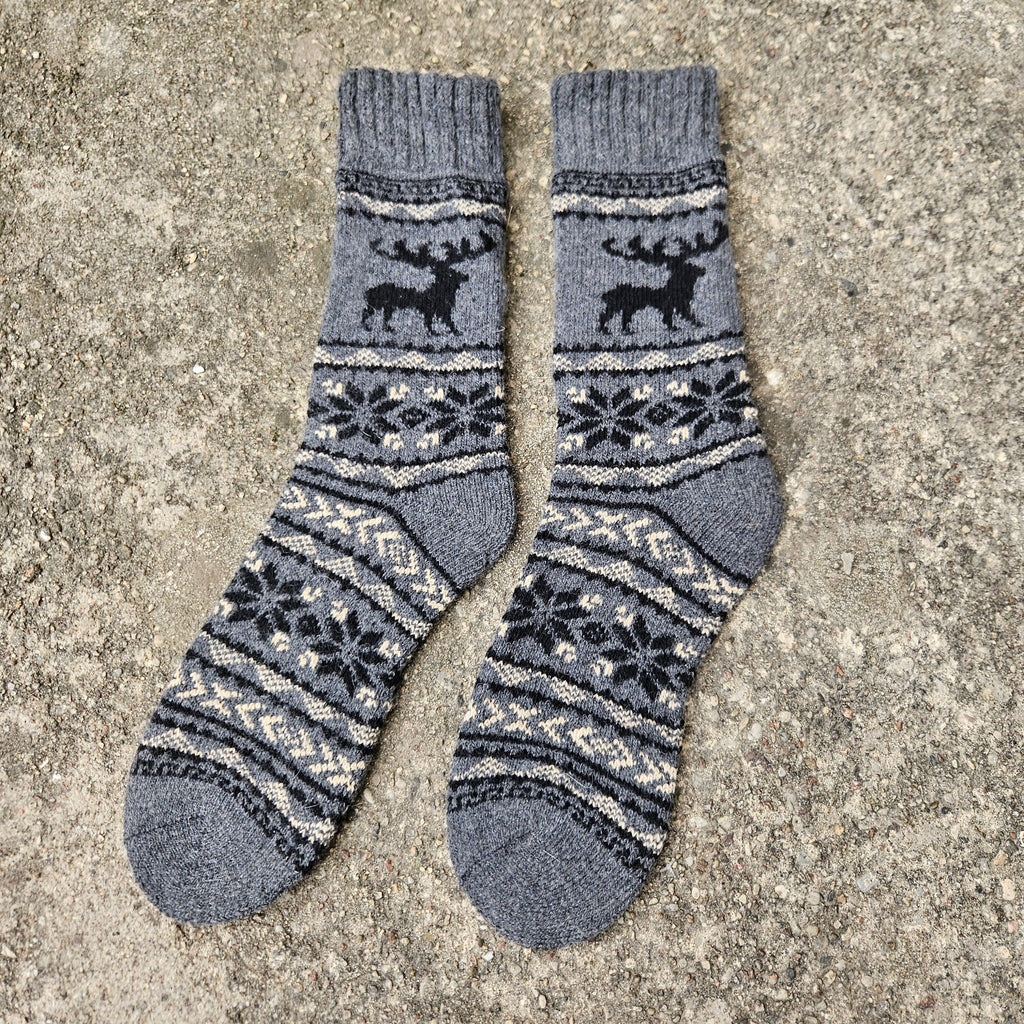 Alpaca Wool Socks – Warm Nordic Moose Pattern Ankle Socks With Reinforced Arch Support