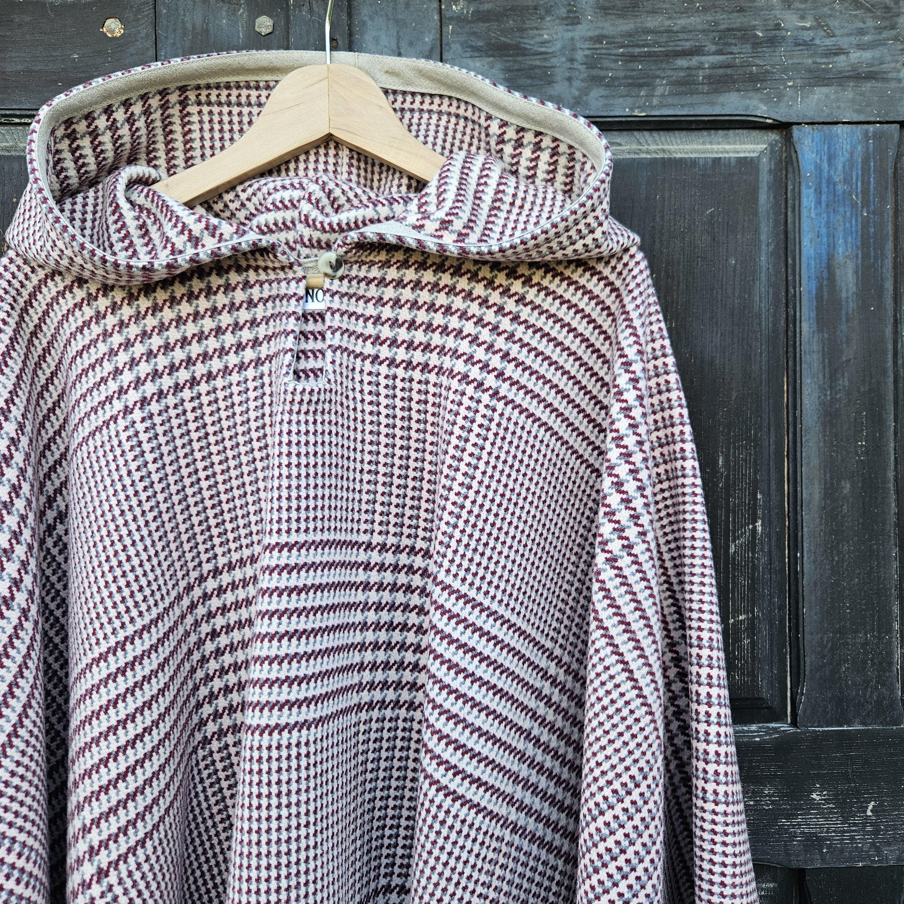 Wool Poncho Oland - Unisex Ruana Cape | Checked Wool Blanket Cloak With Hood