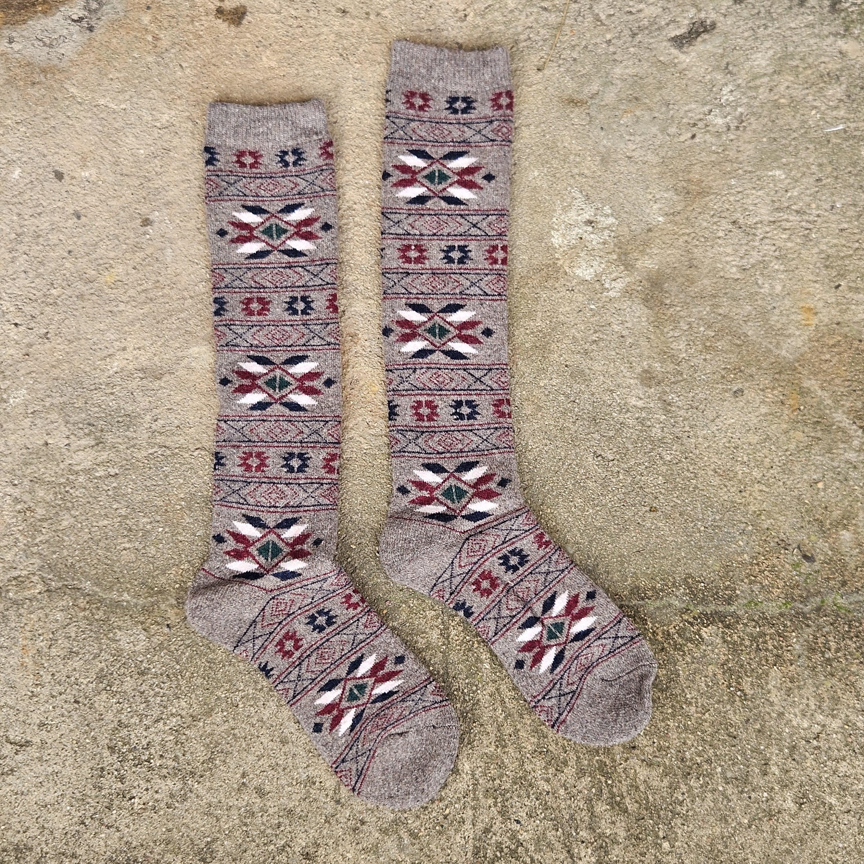 Merino Wool Socks – Knee Long Nordic Warm Wool Socks with Reindeer Design