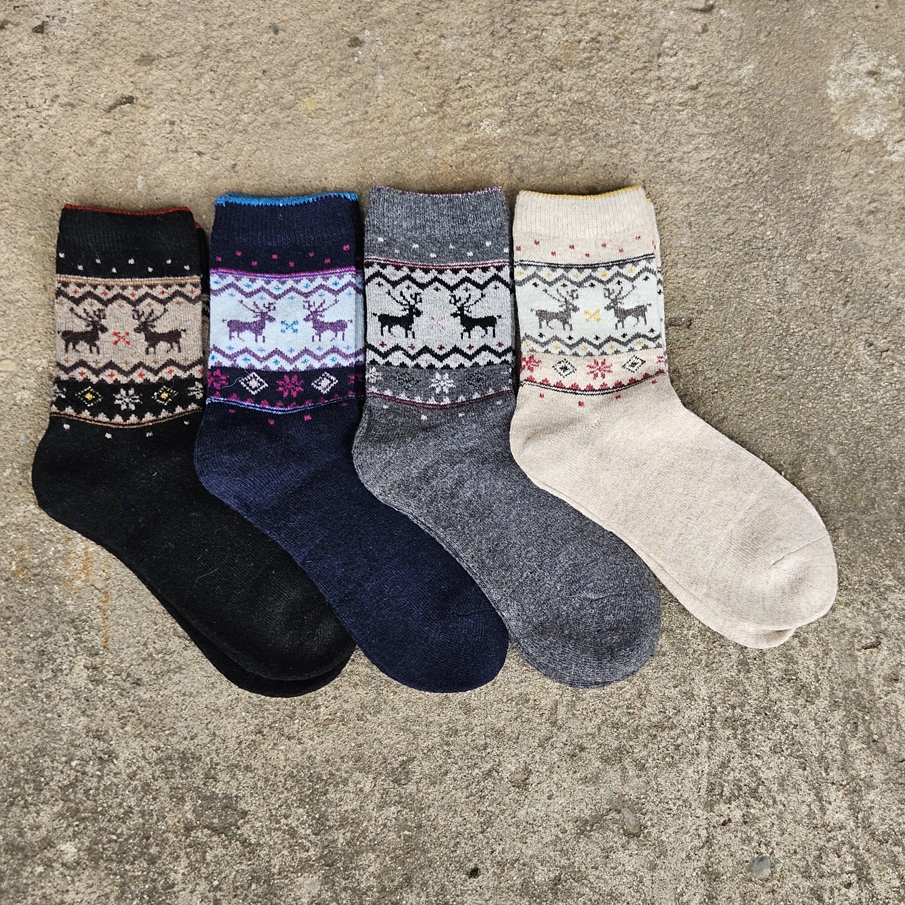 Thin Merino Wool Socks - Nordic Warm Reindeer Pattern Cozy Hiking Socks Size EUR 35-42