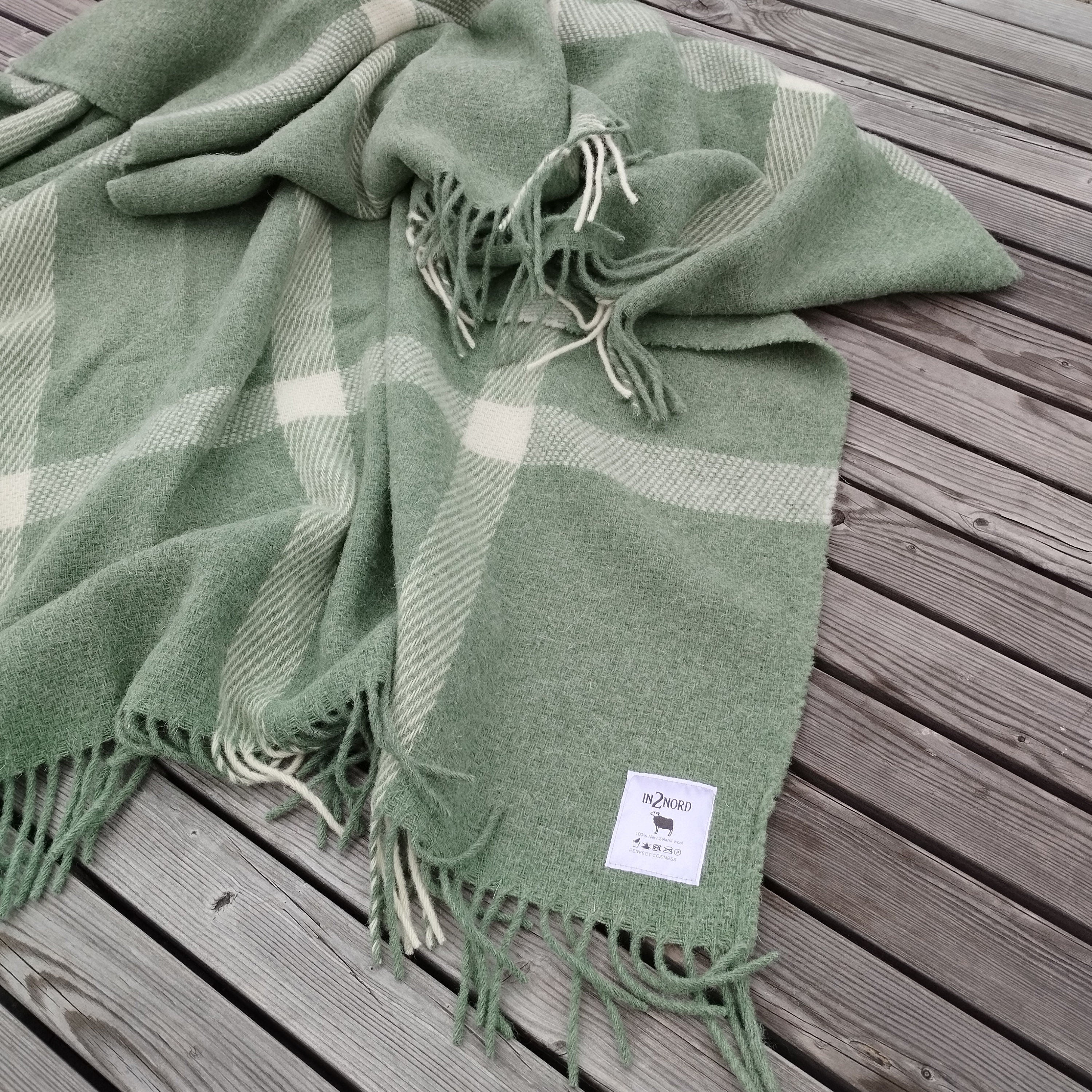 Wool Blanket – Scandinavian Throw | Thick Picnic Blanket | Green Wool Throw For Cozy Home