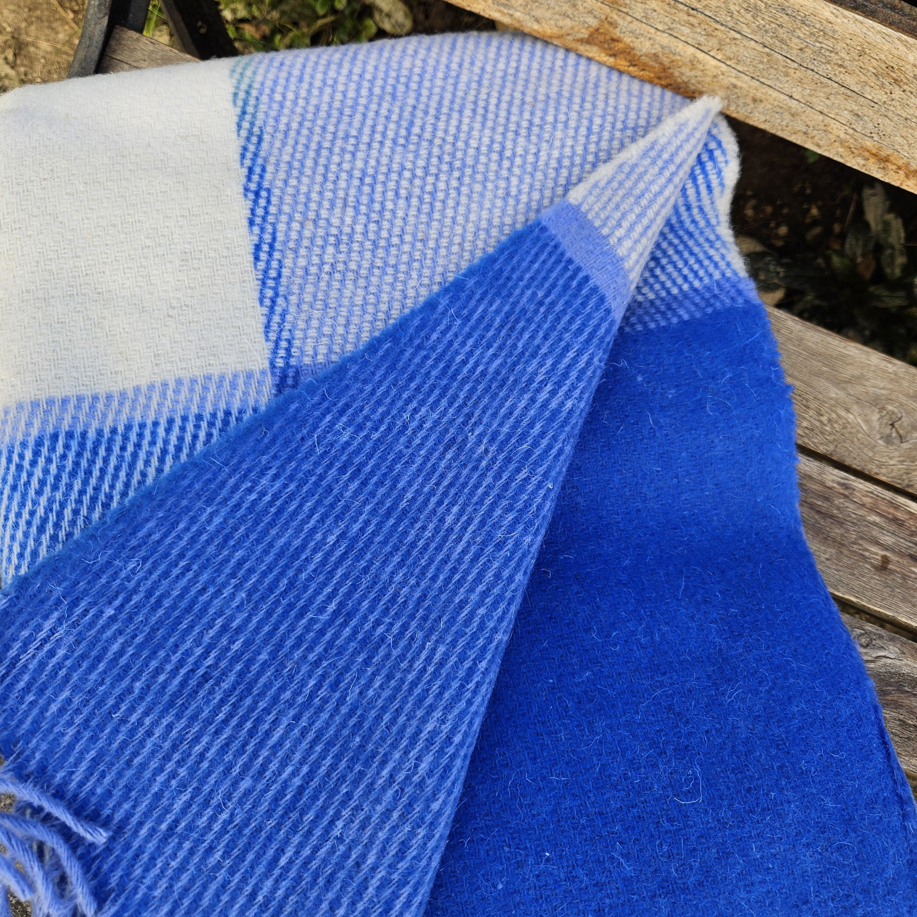 Wool Blanket Blue – Natural Wool Throw | Warm Breathable, Eco Friendly Coverlet