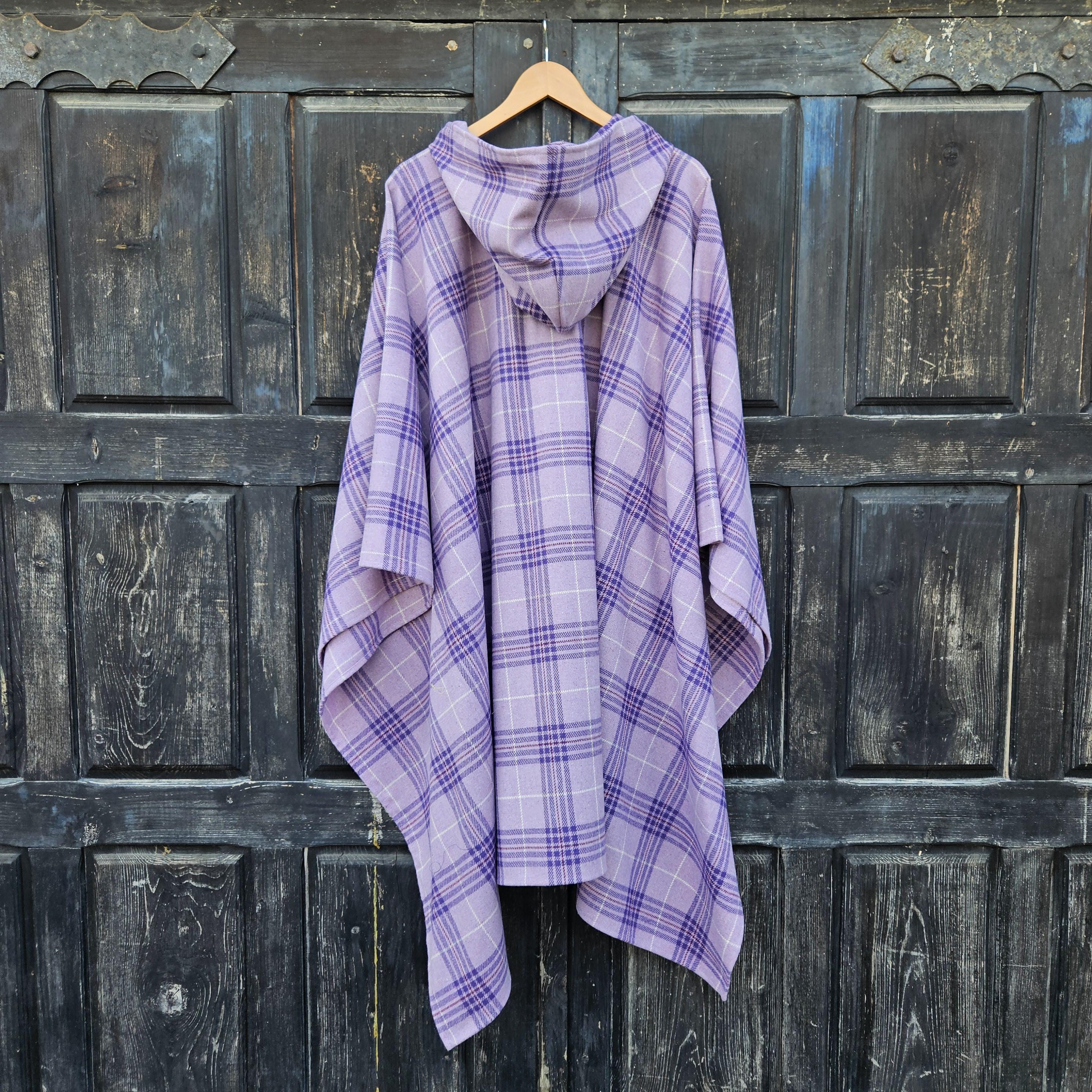 Wool Poncho - Unisex Ruana Cape With Hood | Purple Wool Blanket Poncho