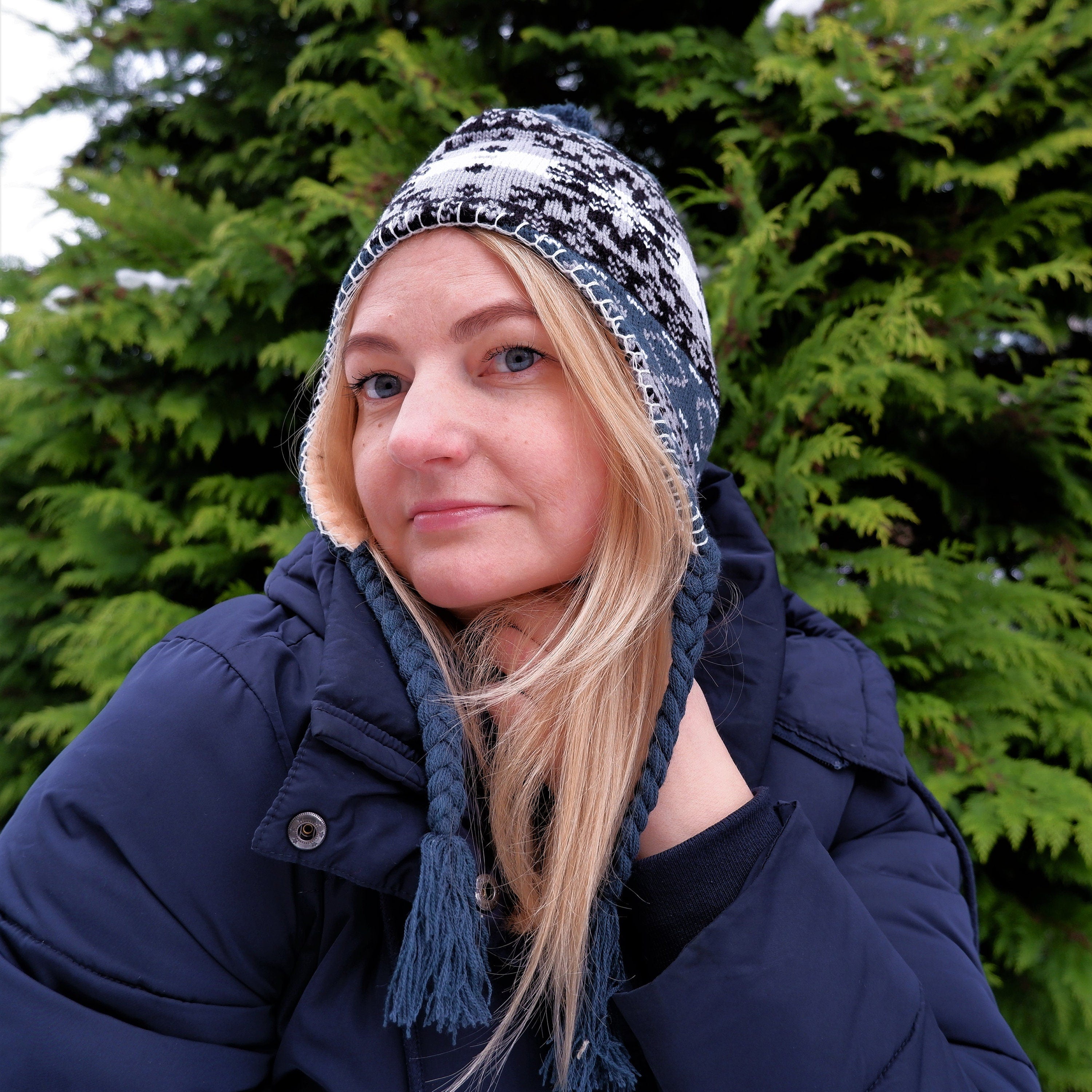 Merino Wool Hat - Warm Knitted Earflap Beanie with Fleece Lining for Winter