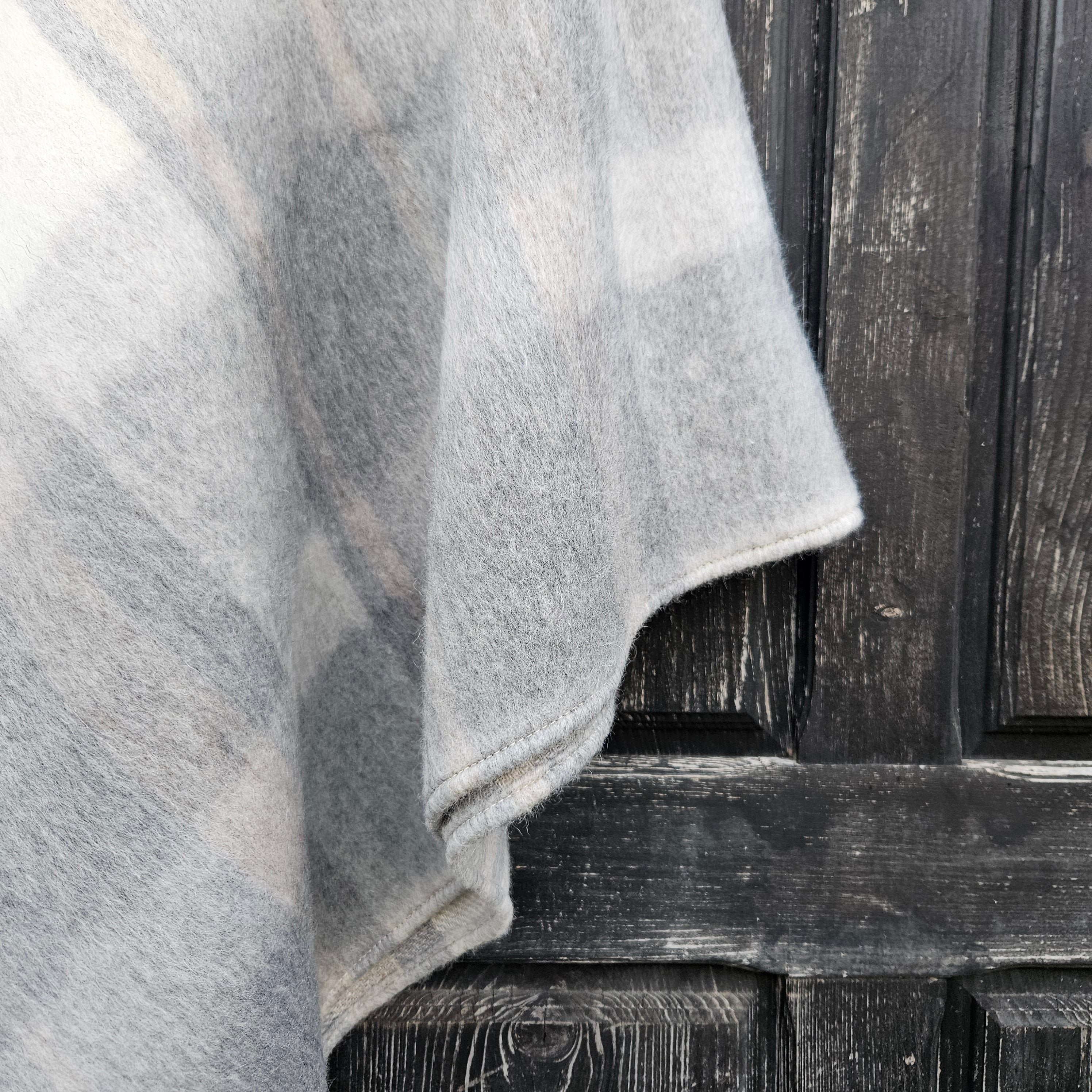 Grey Plaid WOOL Poncho with Hood: Gingham Cape Ruana
