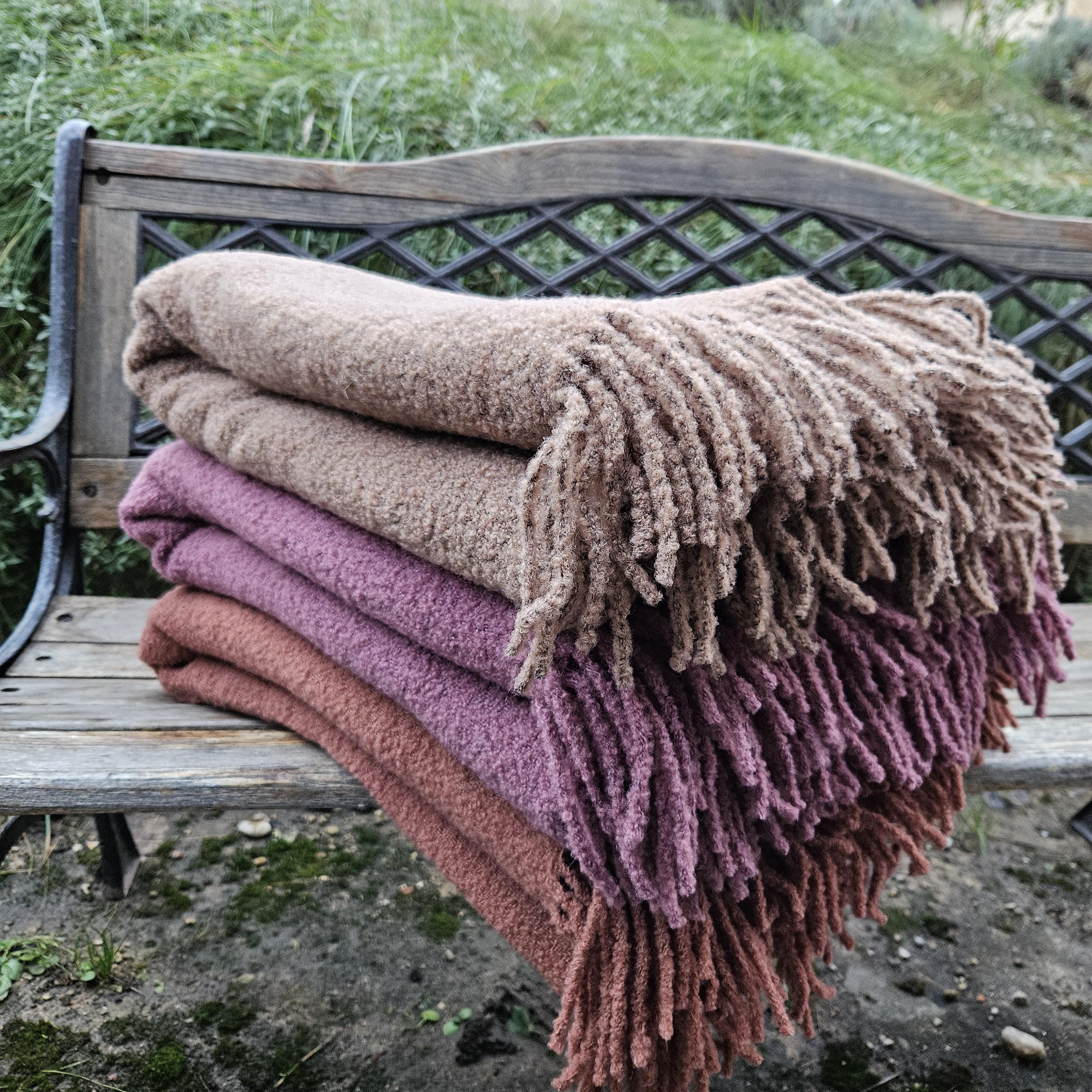 Teddy Wool Blanket – Natural Wool Plaid With Fringed Edge | Cozy Hygge Decor