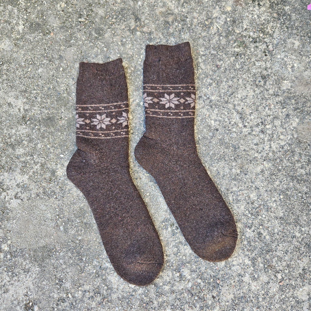 thicker MERINO WOOL Socks - black Snowflake - Size EUR 39-42 43-46 Nordic warm socks for men or women Unisex Hiking Running everyday