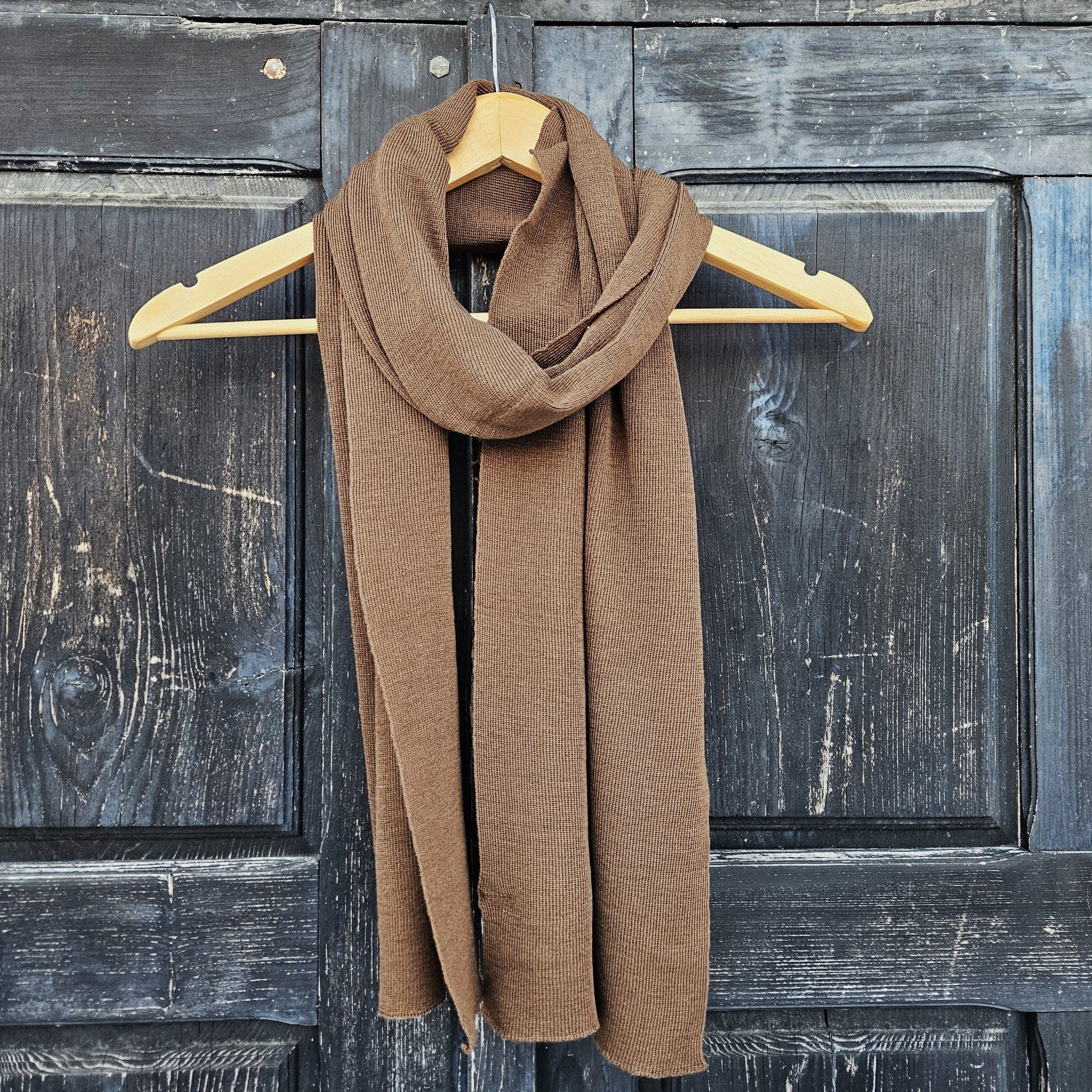 100% MERINO wool SCARF brown / Lightweight and Soft small wool scarf/ Washable Functional unisex neckwear/ Gift idea for men women
