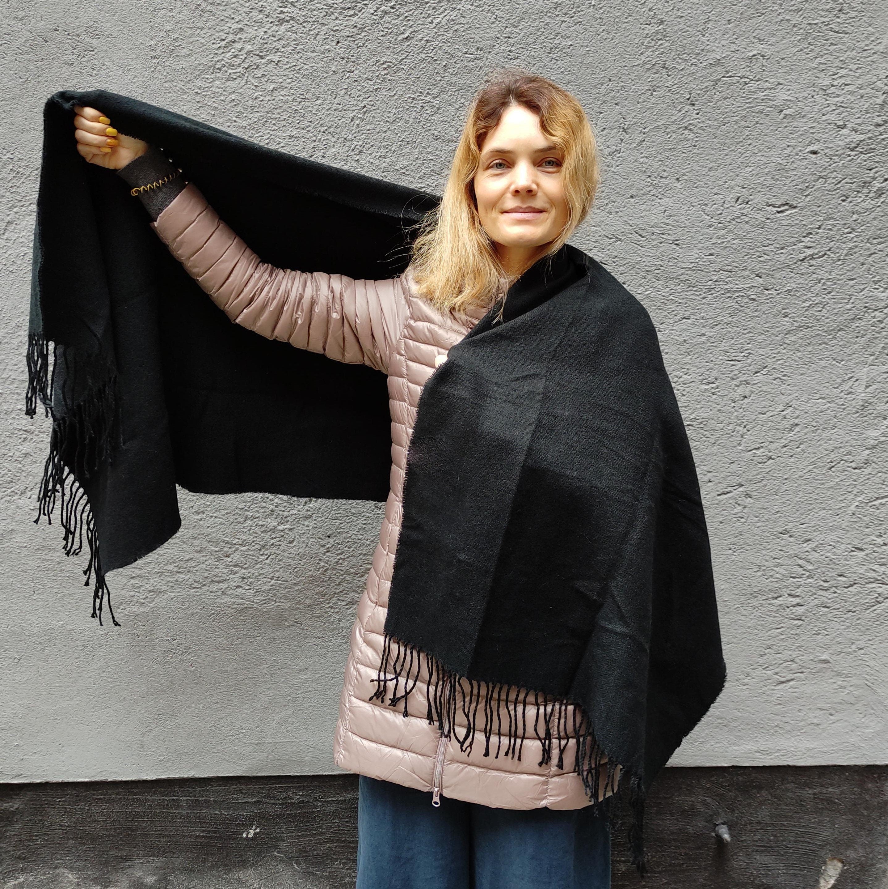 Lambswool Wrap Shawl - Oversized Wool Scarf | Soft Warm Shawl With Fringed Fleece