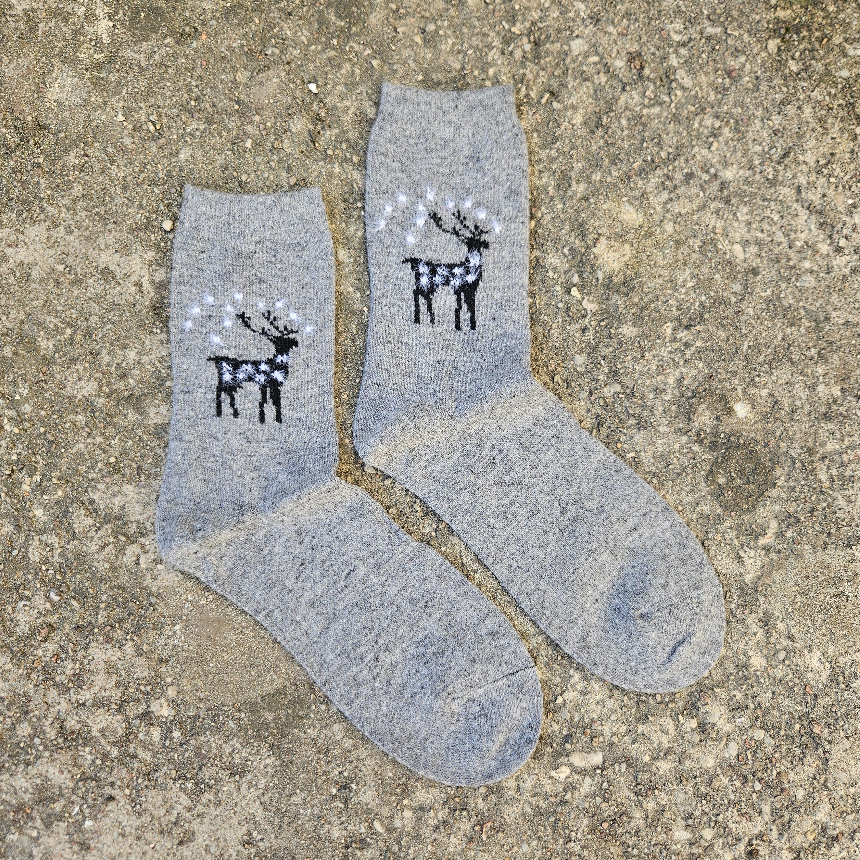 Thin Merino Wool Socks - Nordic Warm Reindeer Patterned Cozy Hiking Socks