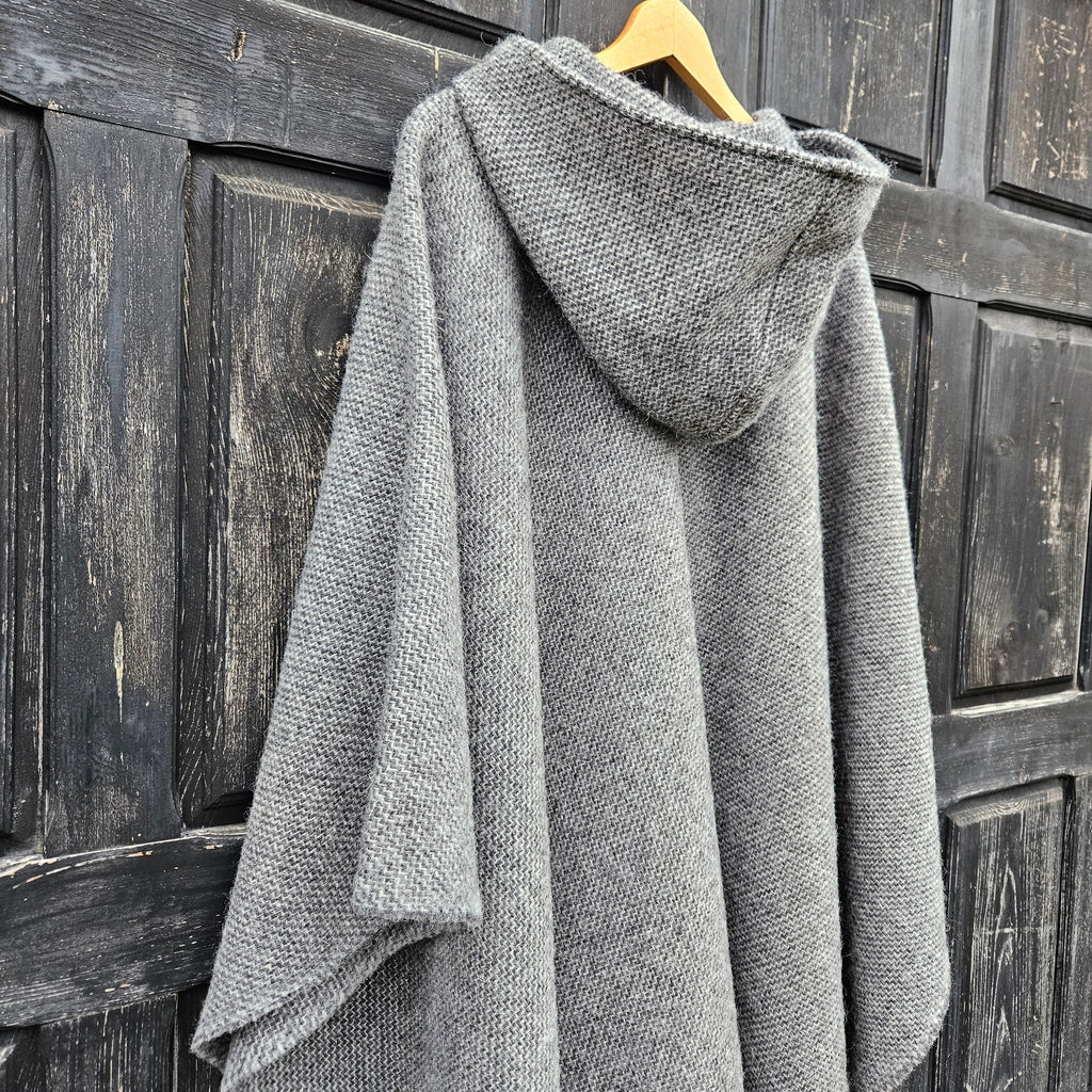 Wool Poncho - Unisex Ruana Cape | Red Wool Blanket | Outdoor Cape Cloak With Hood
