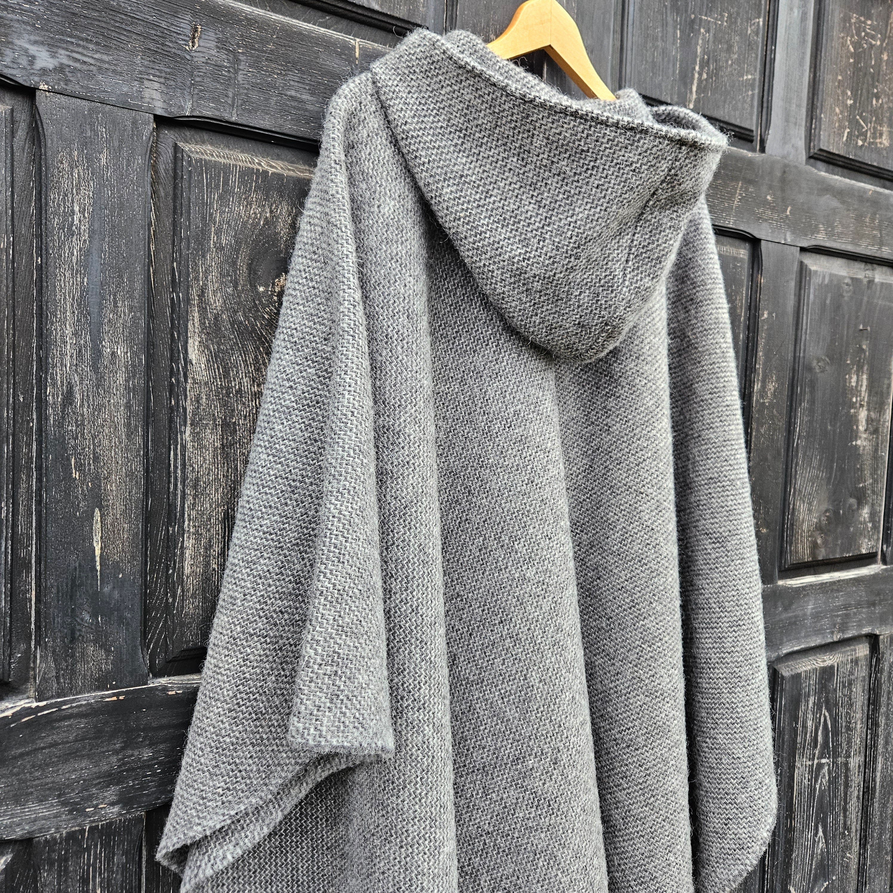 Wool Poncho - Unisex Ruana Cape | Red Wool Blanket | Outdoor Cape Cloak With Hood