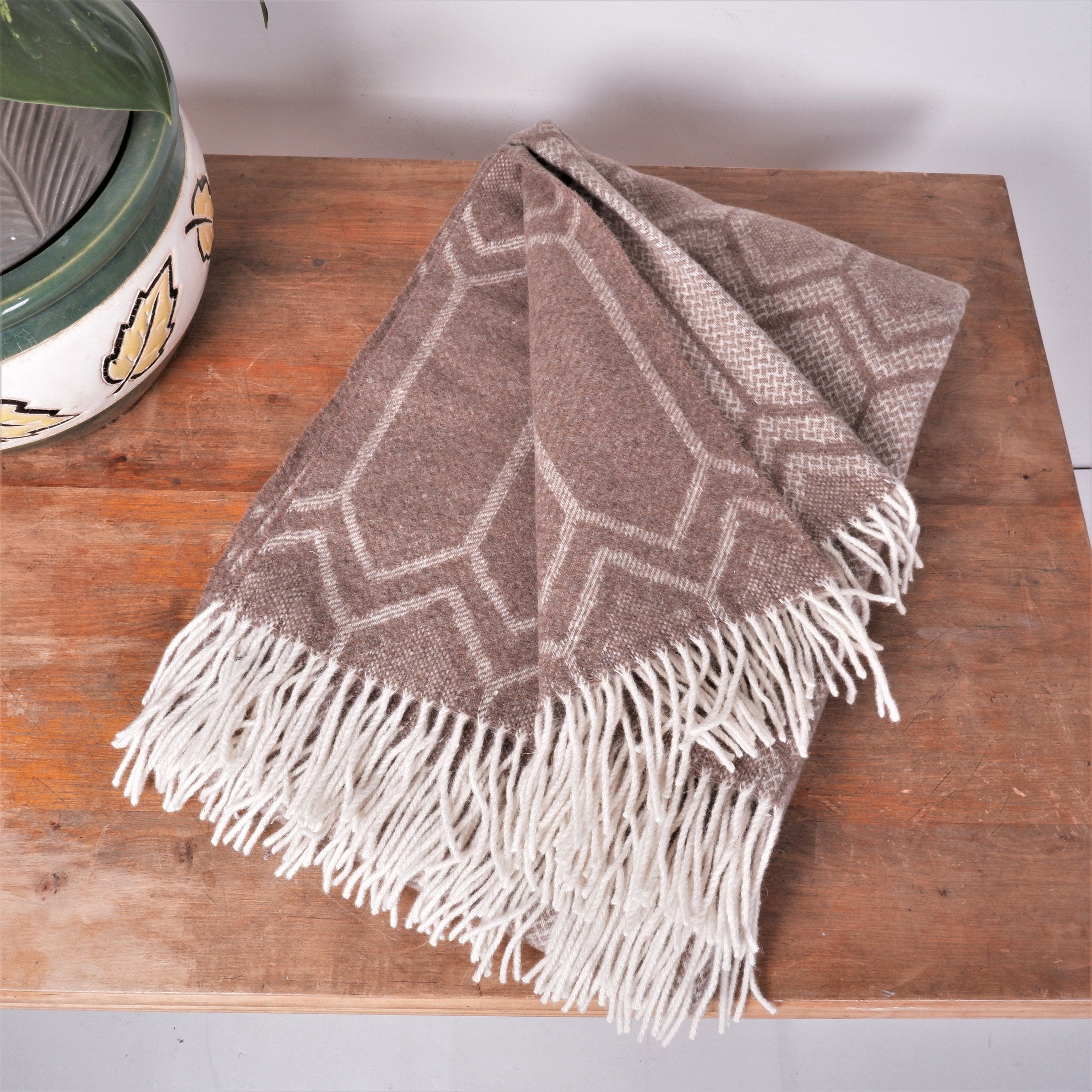 Merino Wool Blanket – Natural Wool Throw | Lightweight Plaid Couch Throw With Tassels