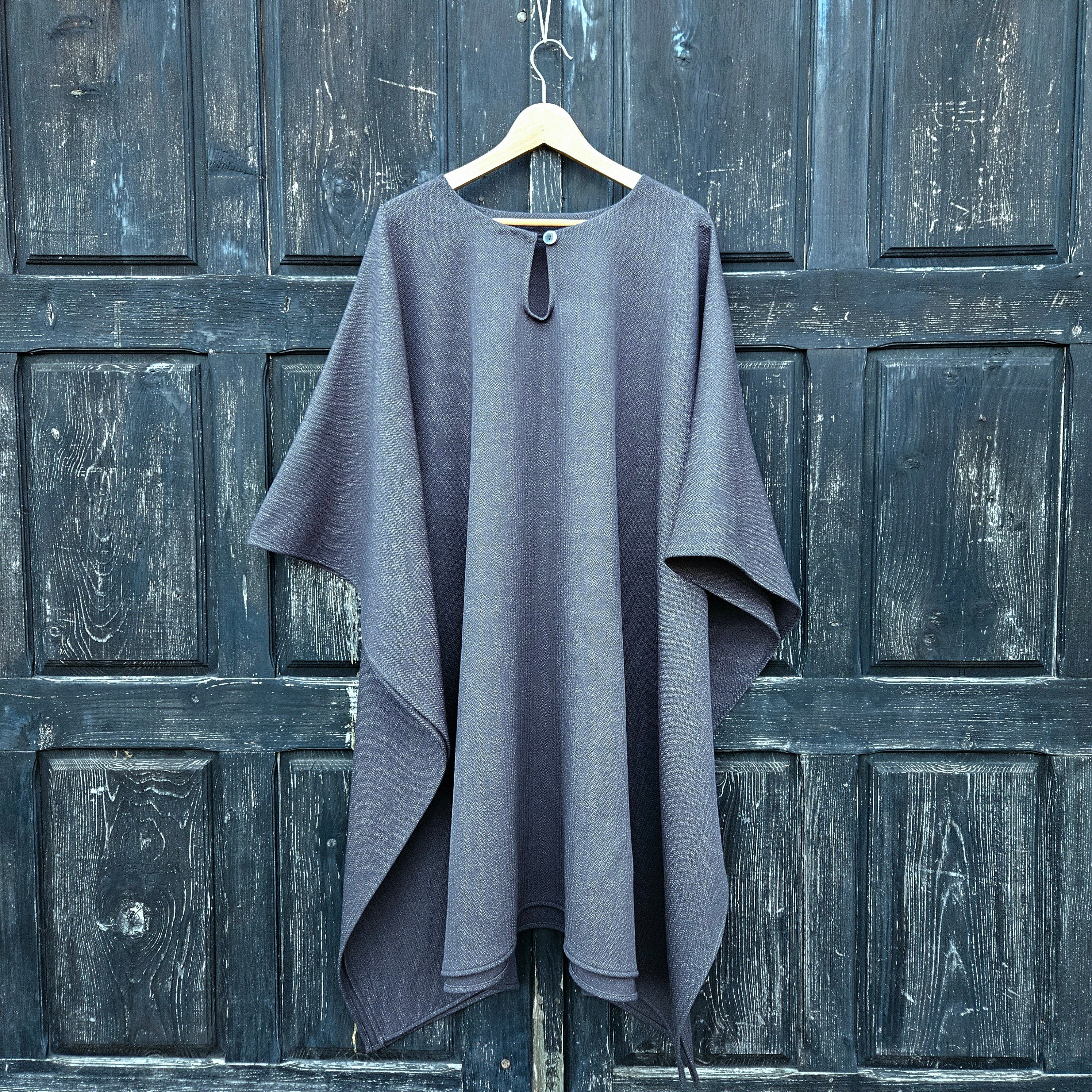 Wool Poncho - Unisex Ruana Cape Grey Wool Blanket With Or Without Hood
