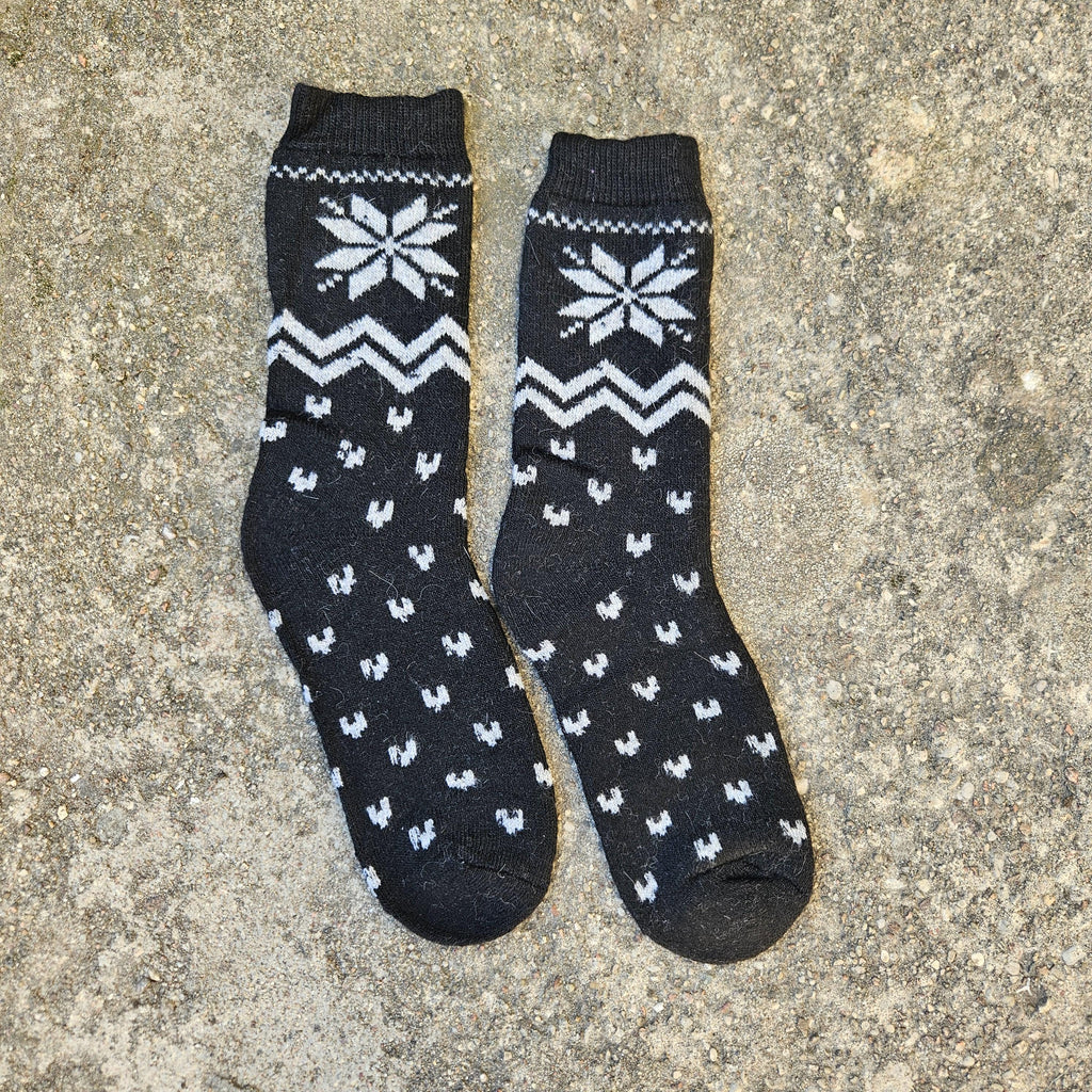 Thicker Merino Wool Socks - Black Snowflake | Cozy Warm Hiking Socks Unisex