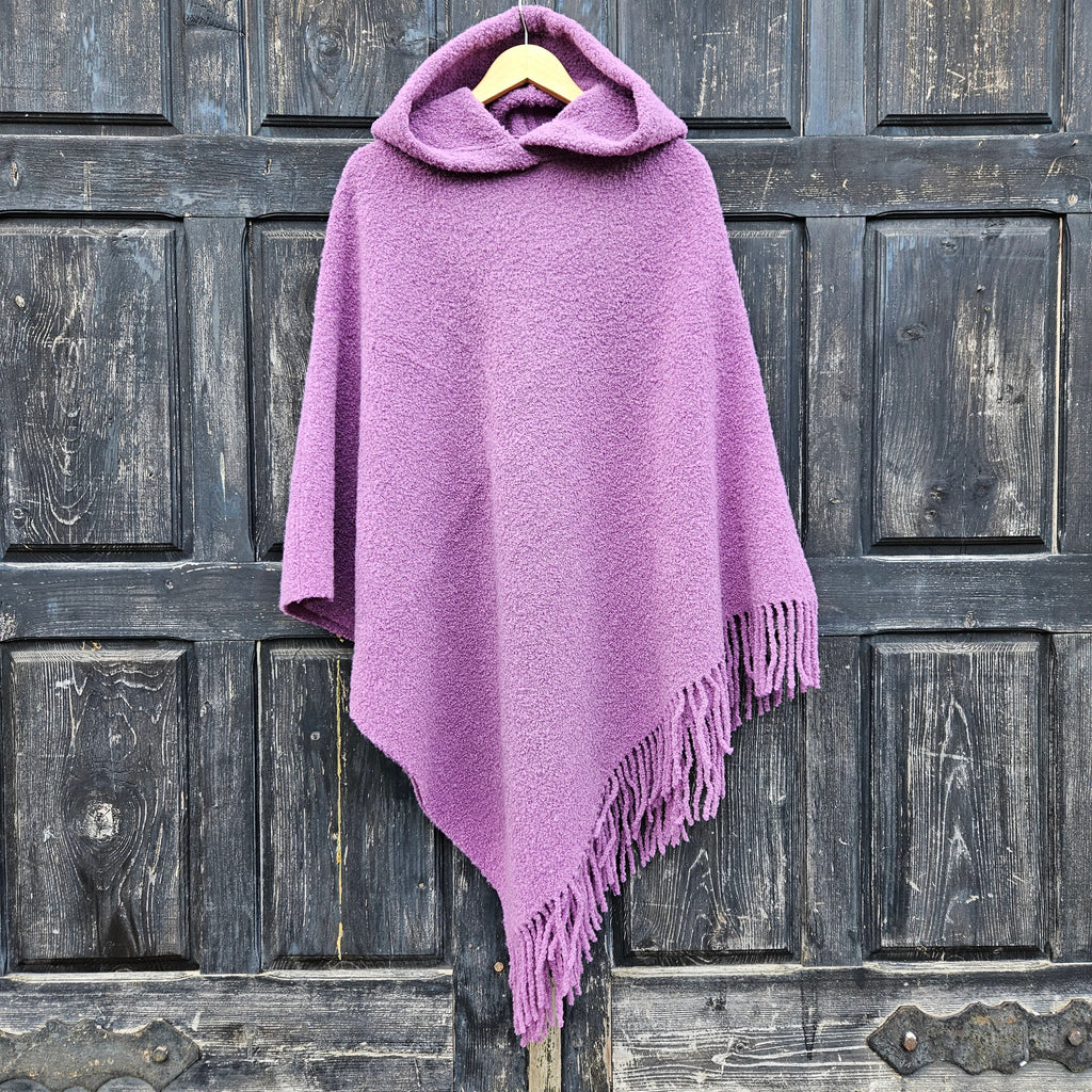 Wool Blanket Poncho – Hooded Wool Cape With Fringes, Comfortable Outdoor Wrap