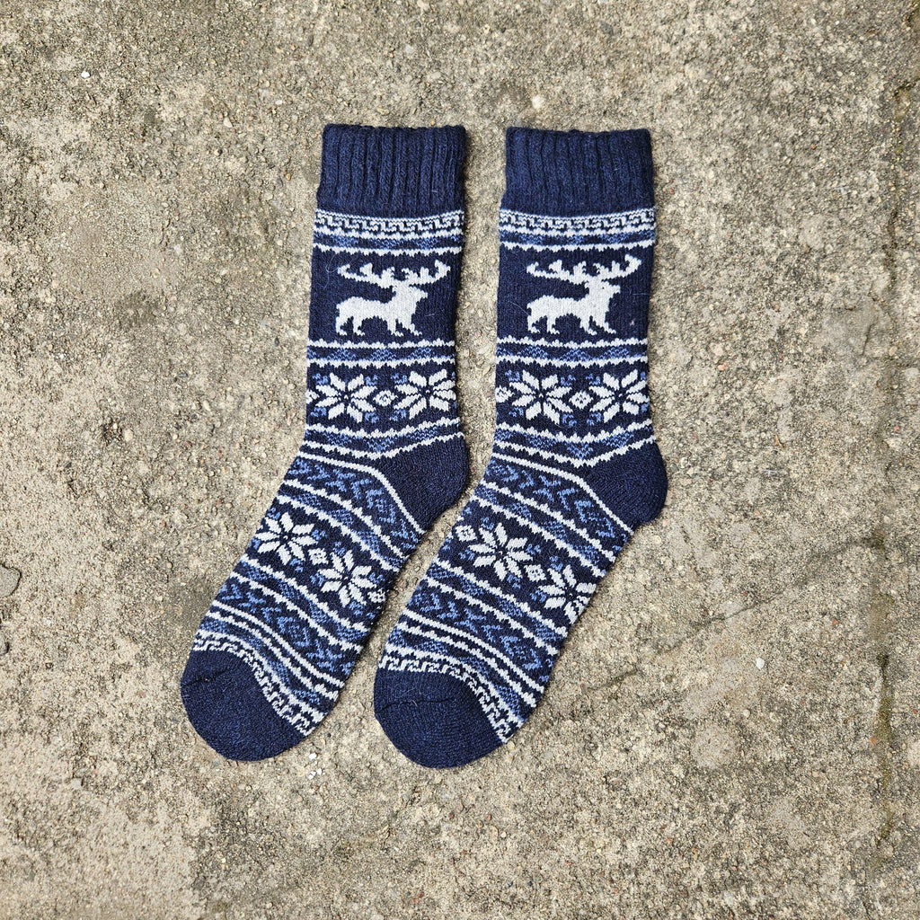 Alpaca Wool Socks – Warm Nordic Moose Pattern Ankle Socks With Reinforced Arch Support