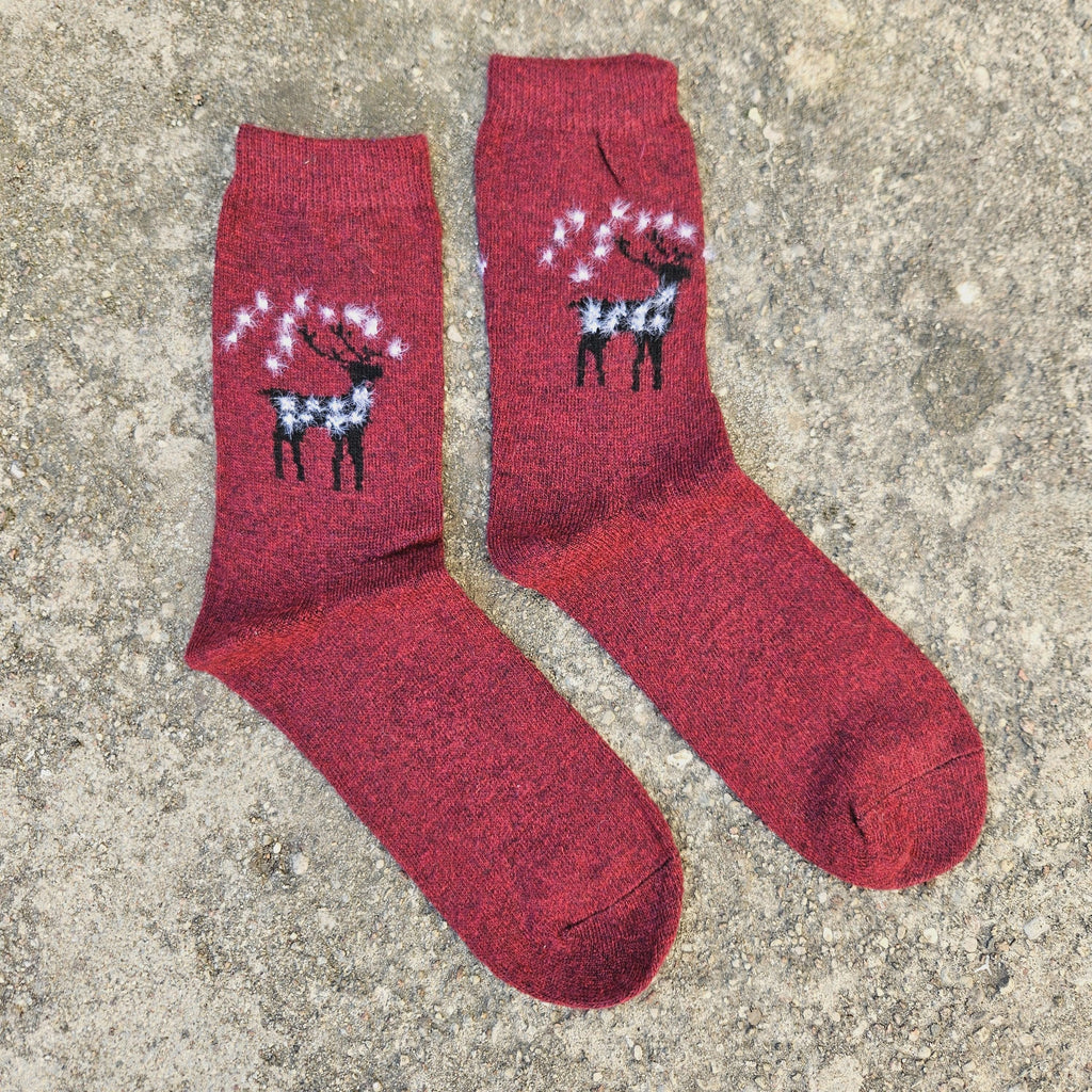 Thin Merino Wool Socks – Nordic Warm Cozy Reindeer Socks | Size EUR 35-42