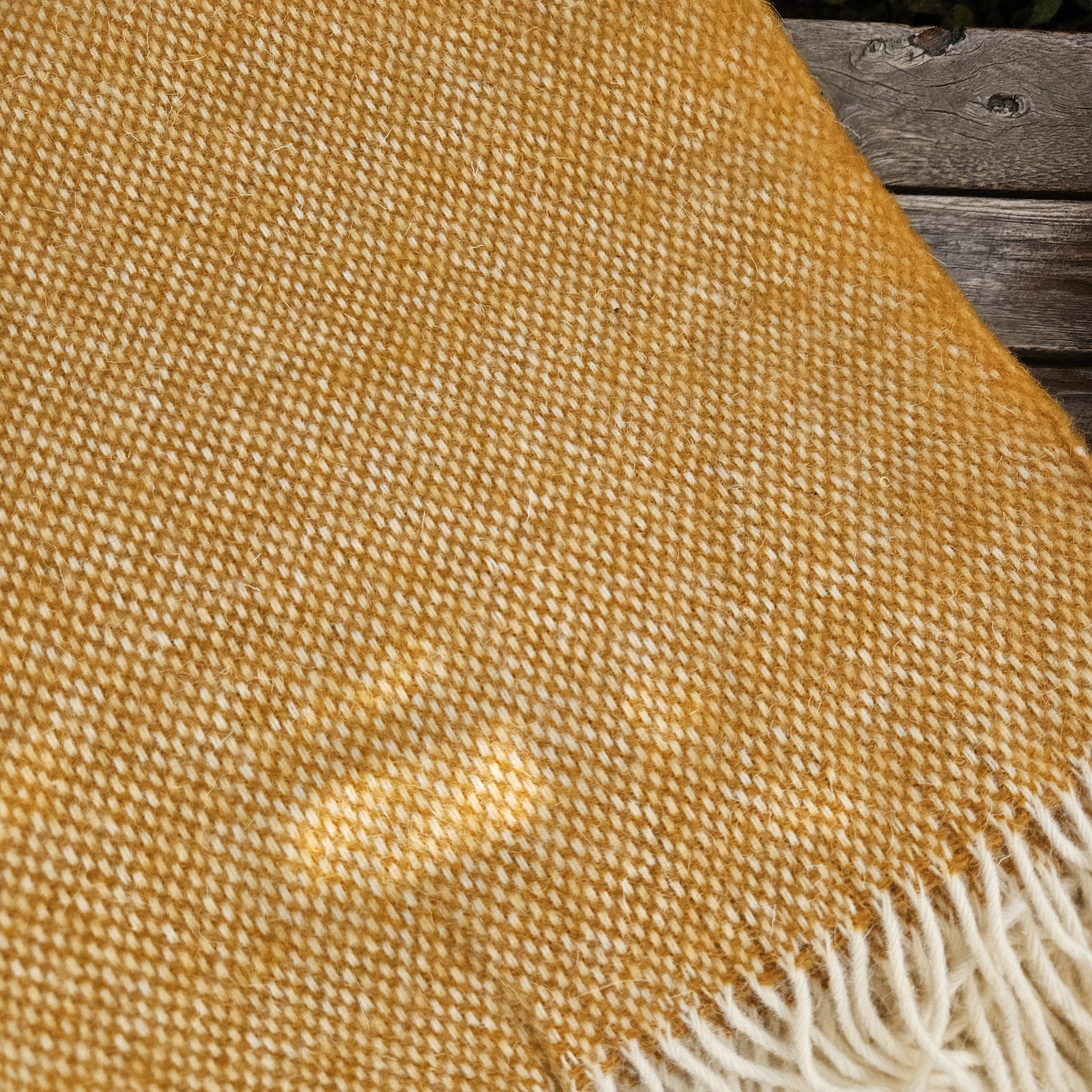 Wool Blanket – 100% New Zealand Wool Throw | Mustard Yellow Plaid Coverlet