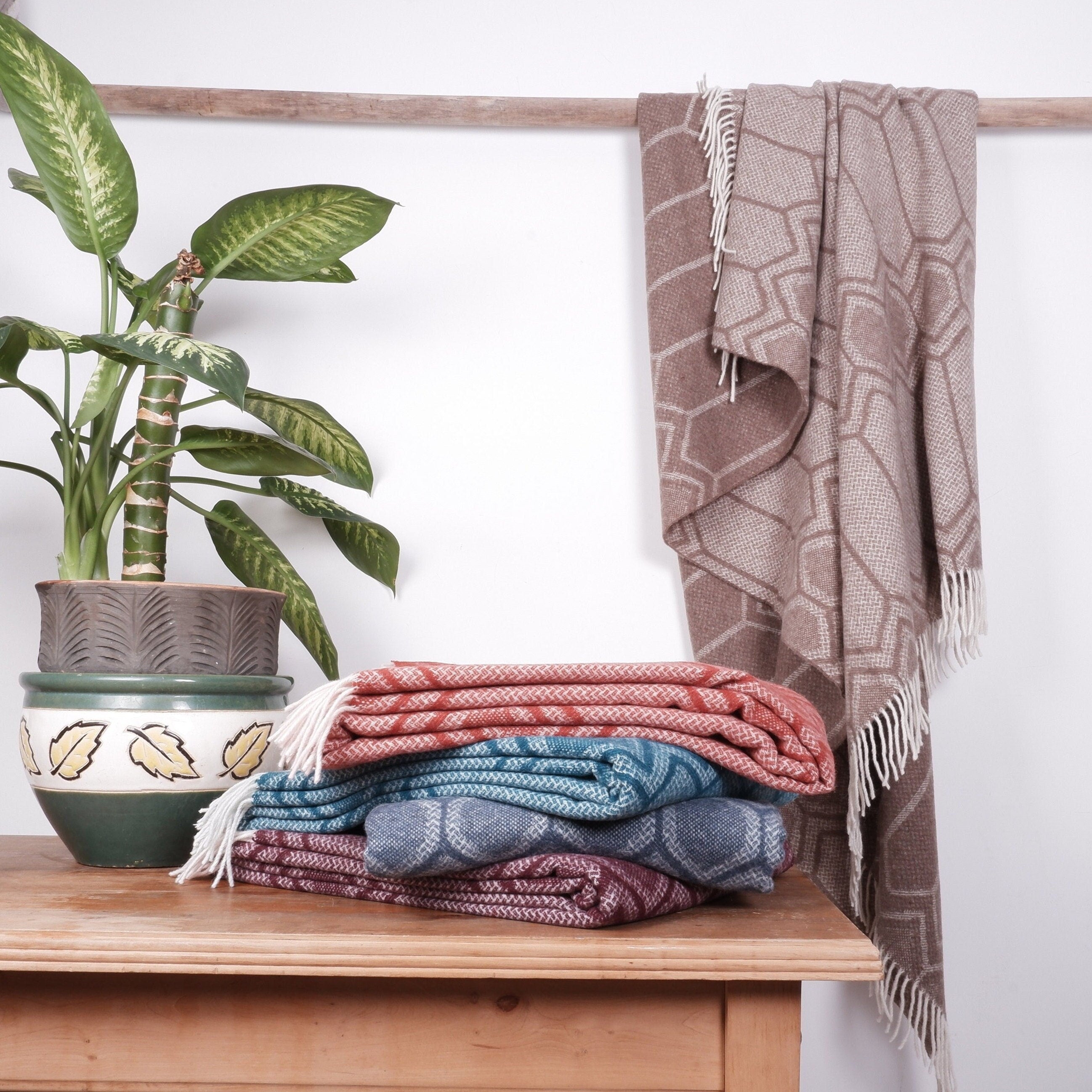 Merino Wool Blanket – Natural Wool Throw | Lightweight Plaid Couch Throw With Tassels