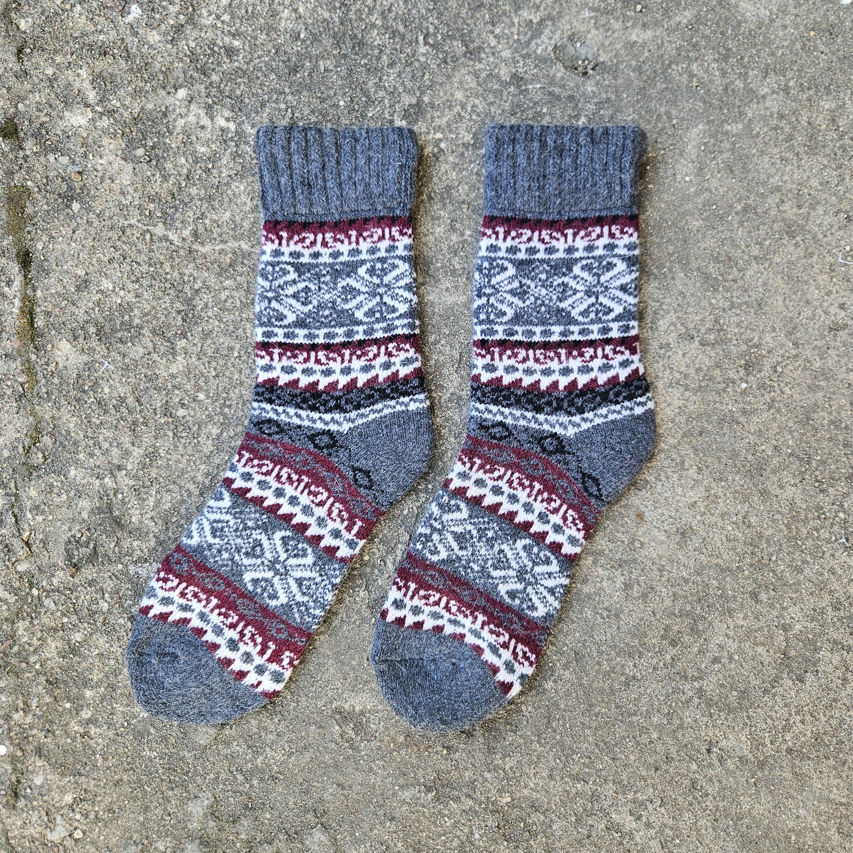 ALPACA WOOL Socks Nordic Dalarna gray navy black  - Size EUR 39-46  ankle socks for men women Unisex Survival Alpaca Survival socks Large