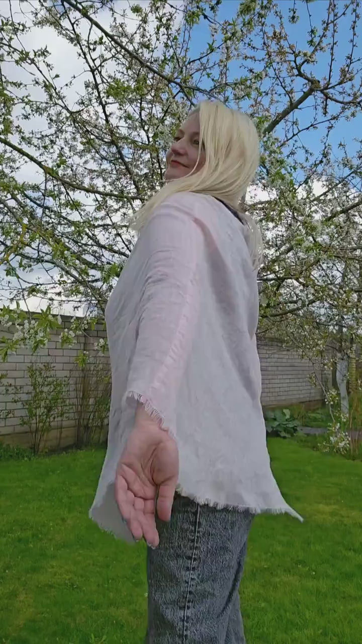 Linen Poncho Cape - Lightweight Gauze Shawl, Soft Breathable European Linen Cover Up