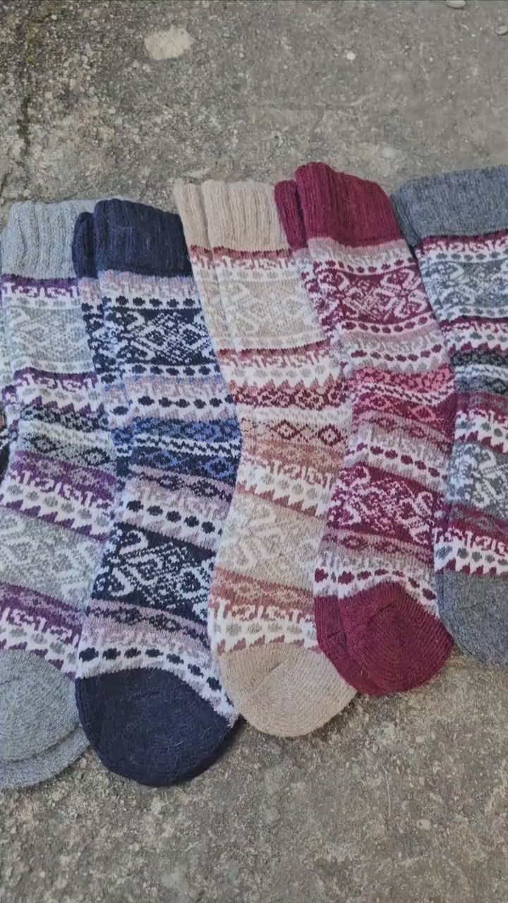 Alpaca Wool Socks – Warm Nordic Dalarna Style Ankle Socks for Men & Women